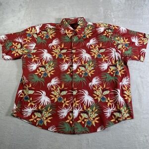 Crossings Shirt Mens 2XL Red Hawaiian Floral Short Sleeve‎ Button Down Tropical